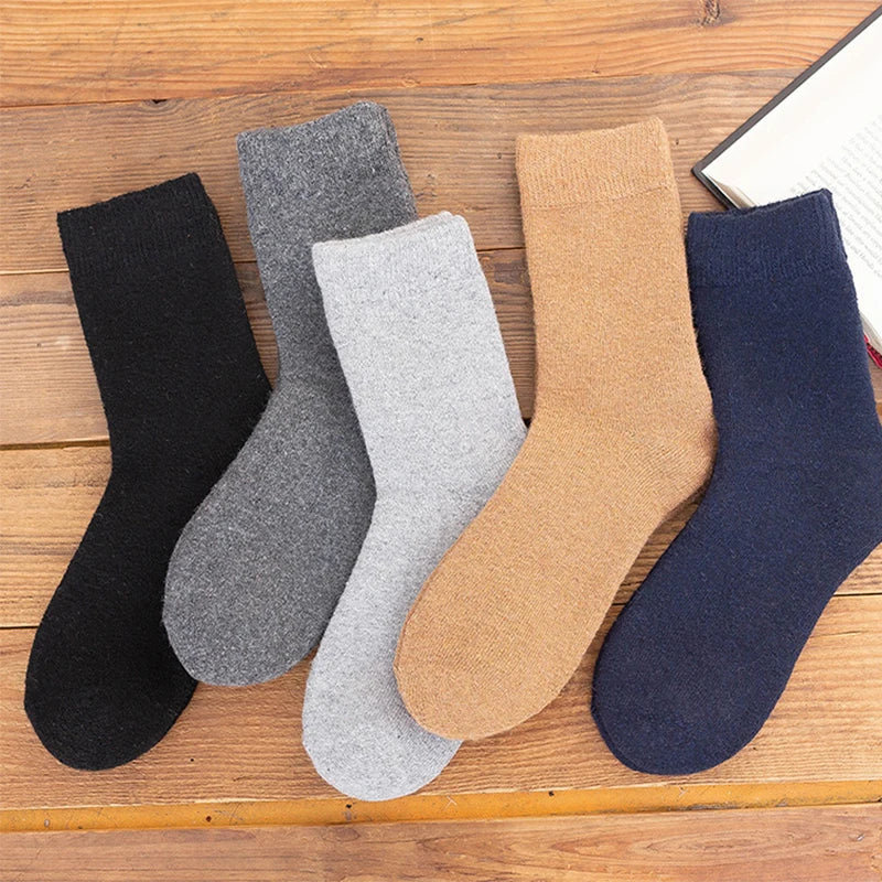 5 Pairs Of Winter Women's Warm Socks Solid Color Casual Extra Thick Warm Plush Socks High Quality Warm Wool Socks
