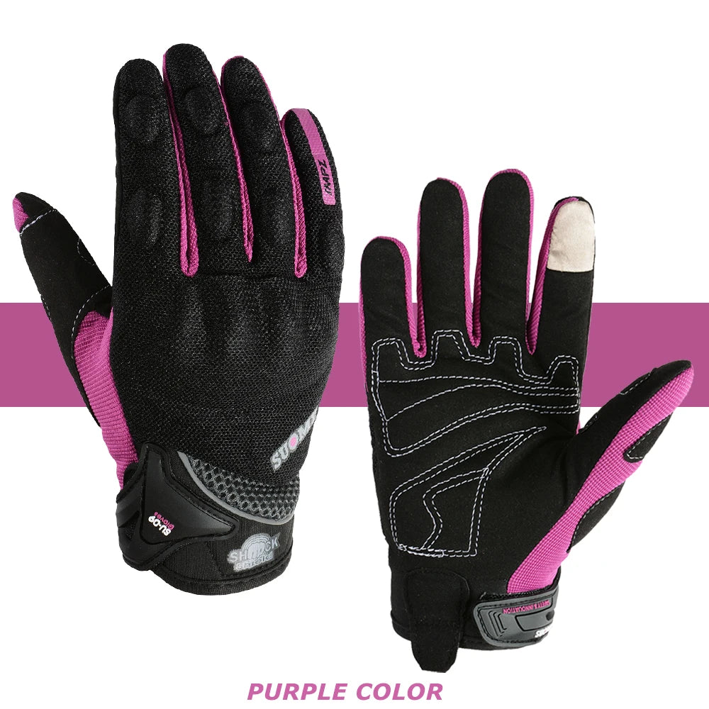 SUOMY Women Motorcycle Gloves Summer Breathable Motorbike Racing Gloves Lady Pink/Purple Motocross Gloves Touch Function