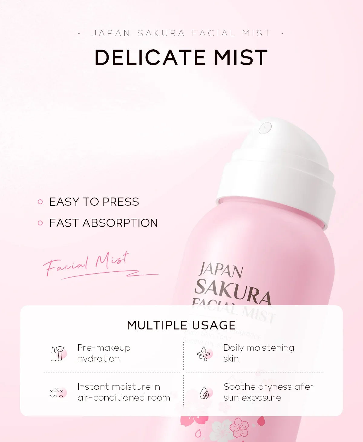 LAIKOU Sakura Facial Mist Toner Hydrating Moisturize Gentle Repair Brightening Skin Improve Glow Serum Toner Spray 100ml