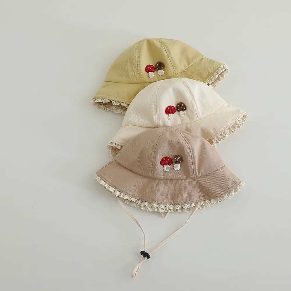 Panama Summer Small Mushroom Baby Bucket Hat for Girls Cotton Toddler Sun Cap Children Beach Sun Hat Kids UV Protection Cap
