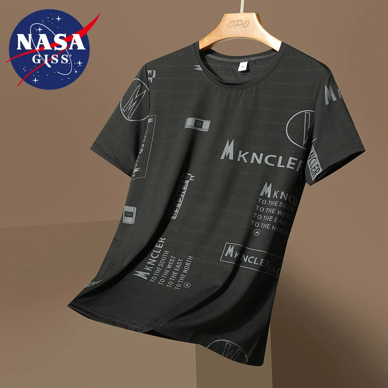 NASA GISS short sleeved t-shirt for men with round neck, fashionable and casual ice silk T-shirt for men with loose fitting, fas