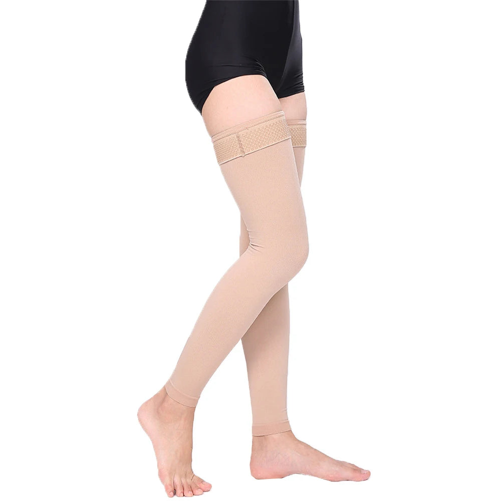 Thigh High Compression Stockings for Women Men, 23-32mmHg Footless Graduated Compression Socks with Silicone Band, Support Sock