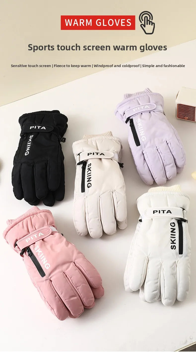Winter Sports Gloves Non Slip Touch Ski Gloves Waterproof Pocket Snowboard Accessories Warm Men's and Women's Gloves Mittens