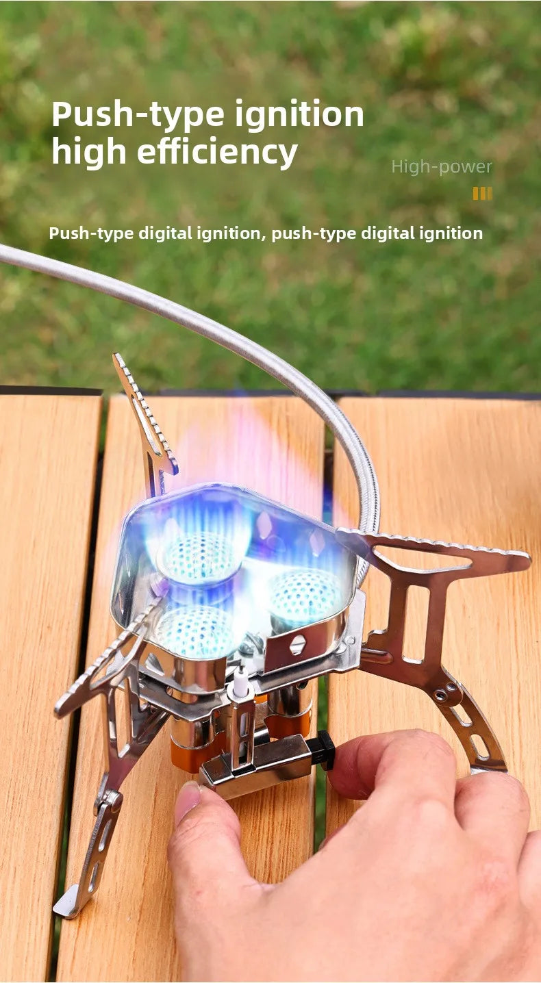 Outdoor three-head stove camping portable folding cassette stove mini gas camping windproof fierce fire stove