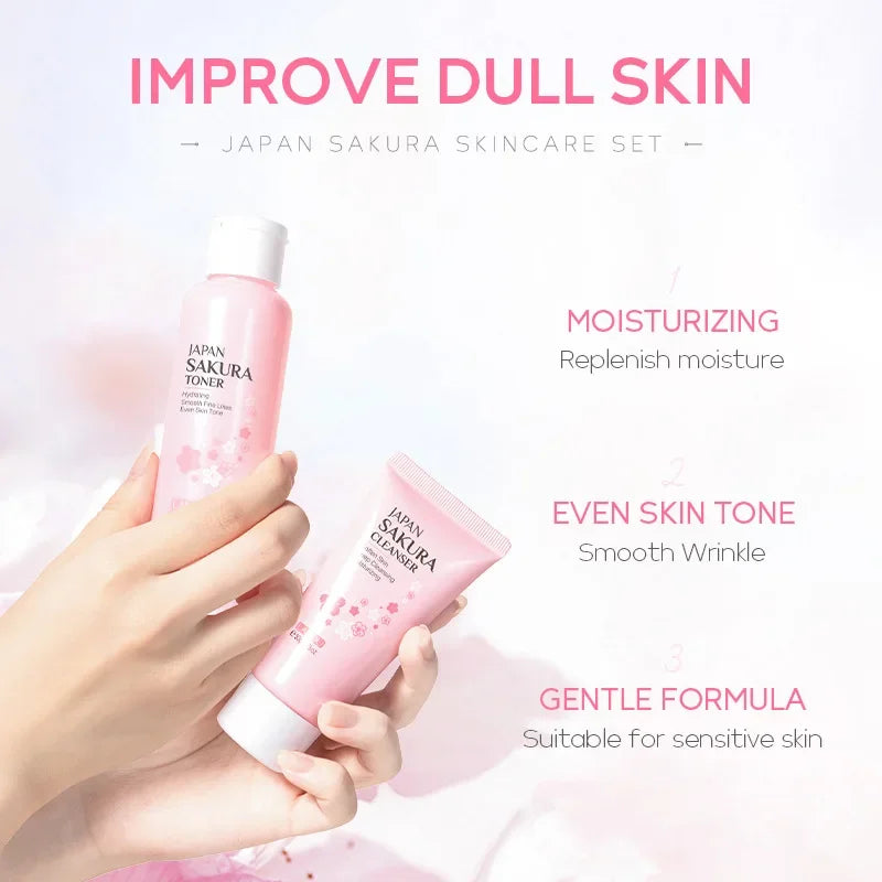 LAIKOU Sakura Kit Skin Care Sets Moisturizing and Reducing Fine Lines Cleansing Pore Product Korean Skincare Set 5-Piece