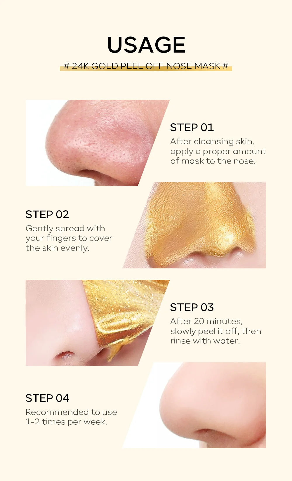 24K Gold Blackhead Remove Mask Peel Nasal Strips Deep Cleansing Shrink Pore Nose Black Head Remove Even Skin Tone 30g