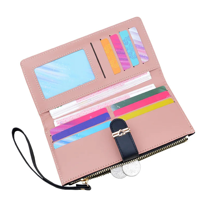 New Wallet Women's Long Multi Card Card Bag Zipper Buckle Money Clip Fashion Simple Soft Leather Clip Change Handbag