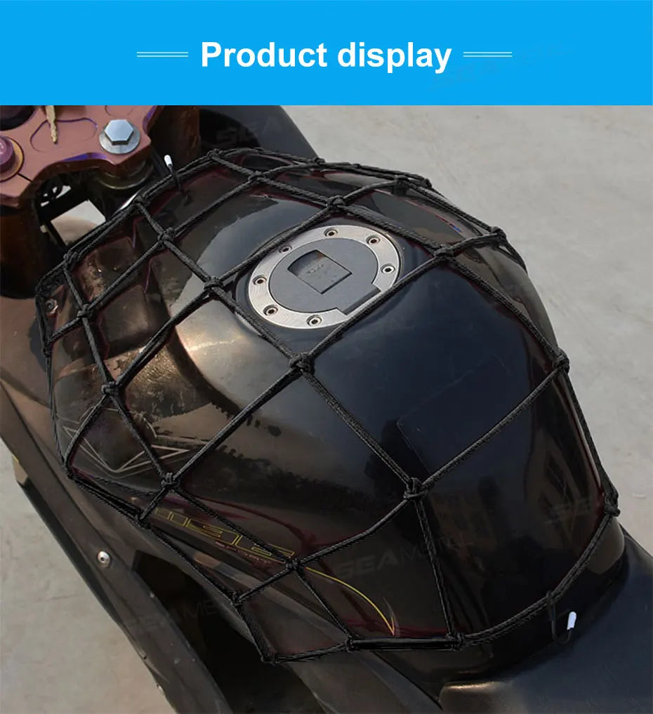 BLALION Motorcycle Luggage Net Bike 6 Hooks Hold Down Fuel Tank Luggage Mesh Web Styling High Quality Moto Adjustable Cargo Net