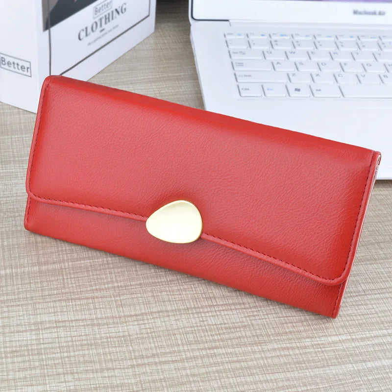 PU Leather Women Wallets Luxury Long Hasp Fold-over Pattern Coin Purses Female Brand Solid Colors New Thin Clutch Phone Bag