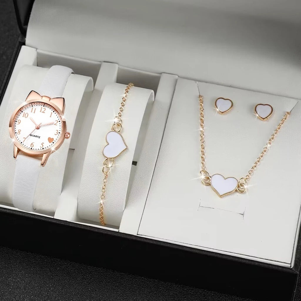 Fashion Women's Quartz Watch PU Leather Strap Student Cute Cartoon Girl WatchesJewlery Set NO BOX