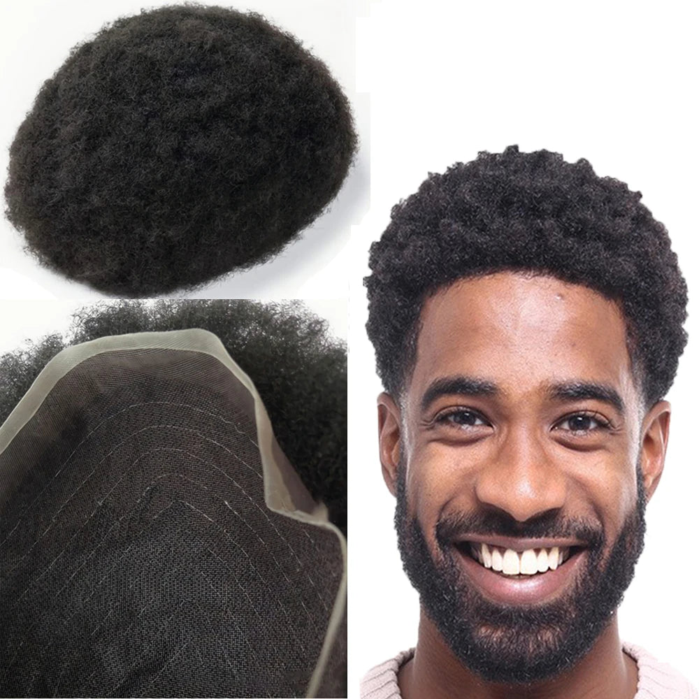 NLW 4mm Afro Curl Men Toupee 10*8 Hair replacement system for Men Full Lace Hair pieces Hair prosthesis Hair units base