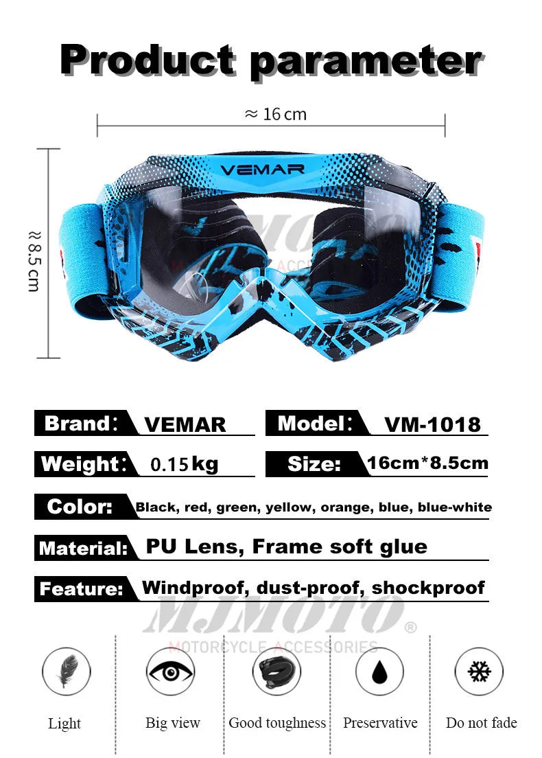 Vemar Motorcycle Glasses Kids Child Motorbike Racing Goggles MX MTB Off-Road Dirt kid Bike For motocross Helmet gafas