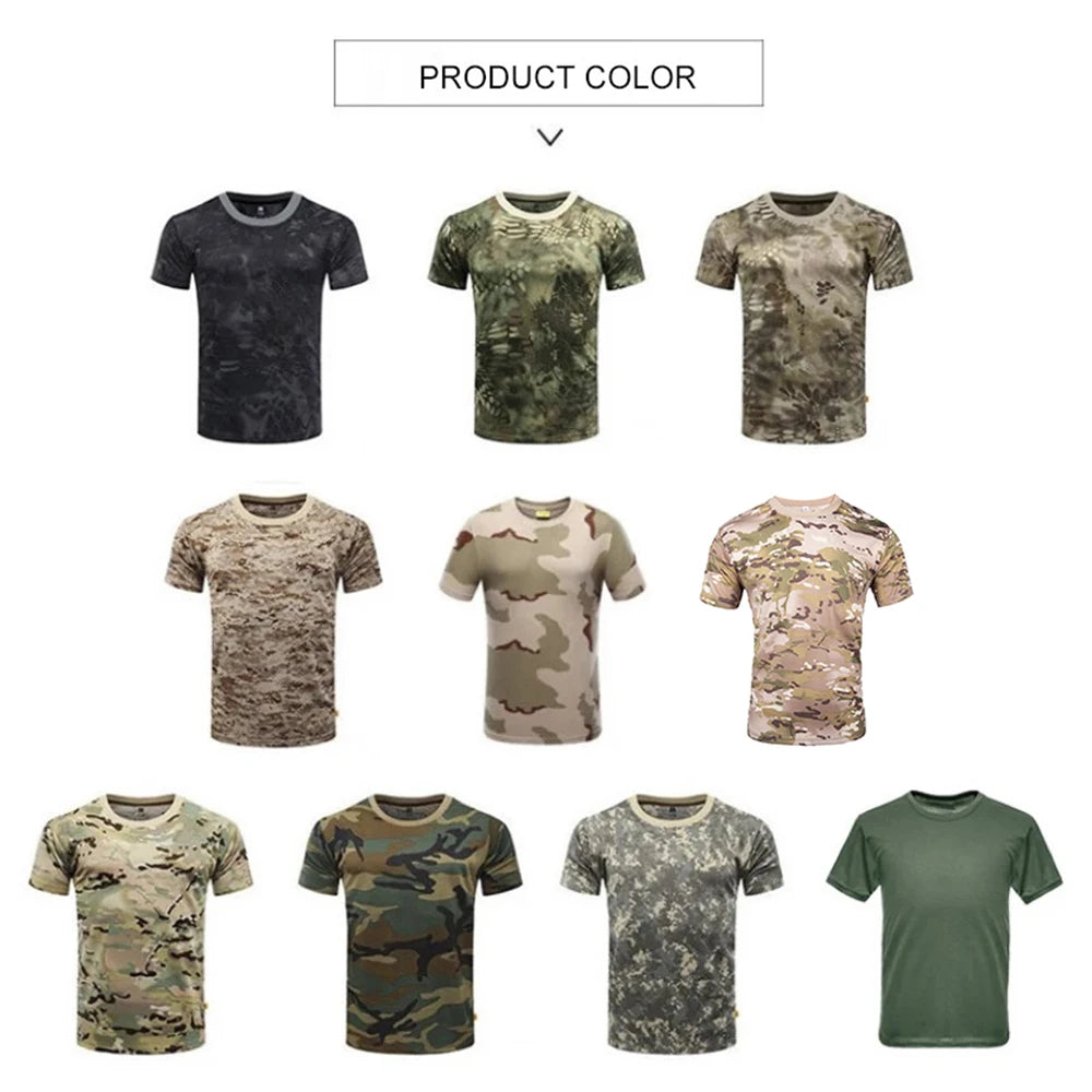 Men Casual Short Sleeve Tactical T Shirts Camouflage T-Shirt Quick Dry Outdoor Gym Top Tees Cargo T Shirt Male Clothing