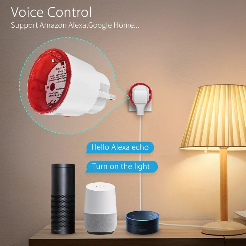 Tuya WiFi Smart Plug Socket EU 16A with Power Monitoring Timing Voice Control Works with Alexa Google Home Smart Life