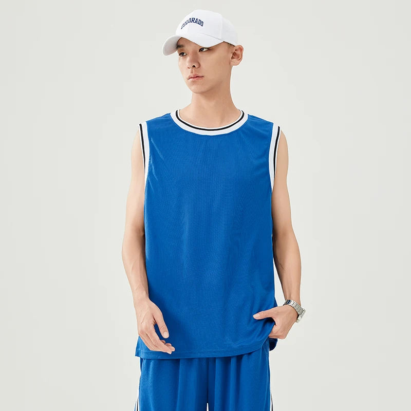 NASA GISS Summer Solid Ice Silk Tank Top Sports Set Basketball Suit Sleeveless T-shirt Shorts Large Men's Training Clothes
