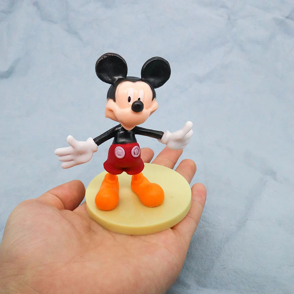 6Pcs/Set Disney Cartoon Action Figure Doll Anime Mickey Mouse Minnie Donald Character Model Toy Car Decoration Kids Xmas Gifts