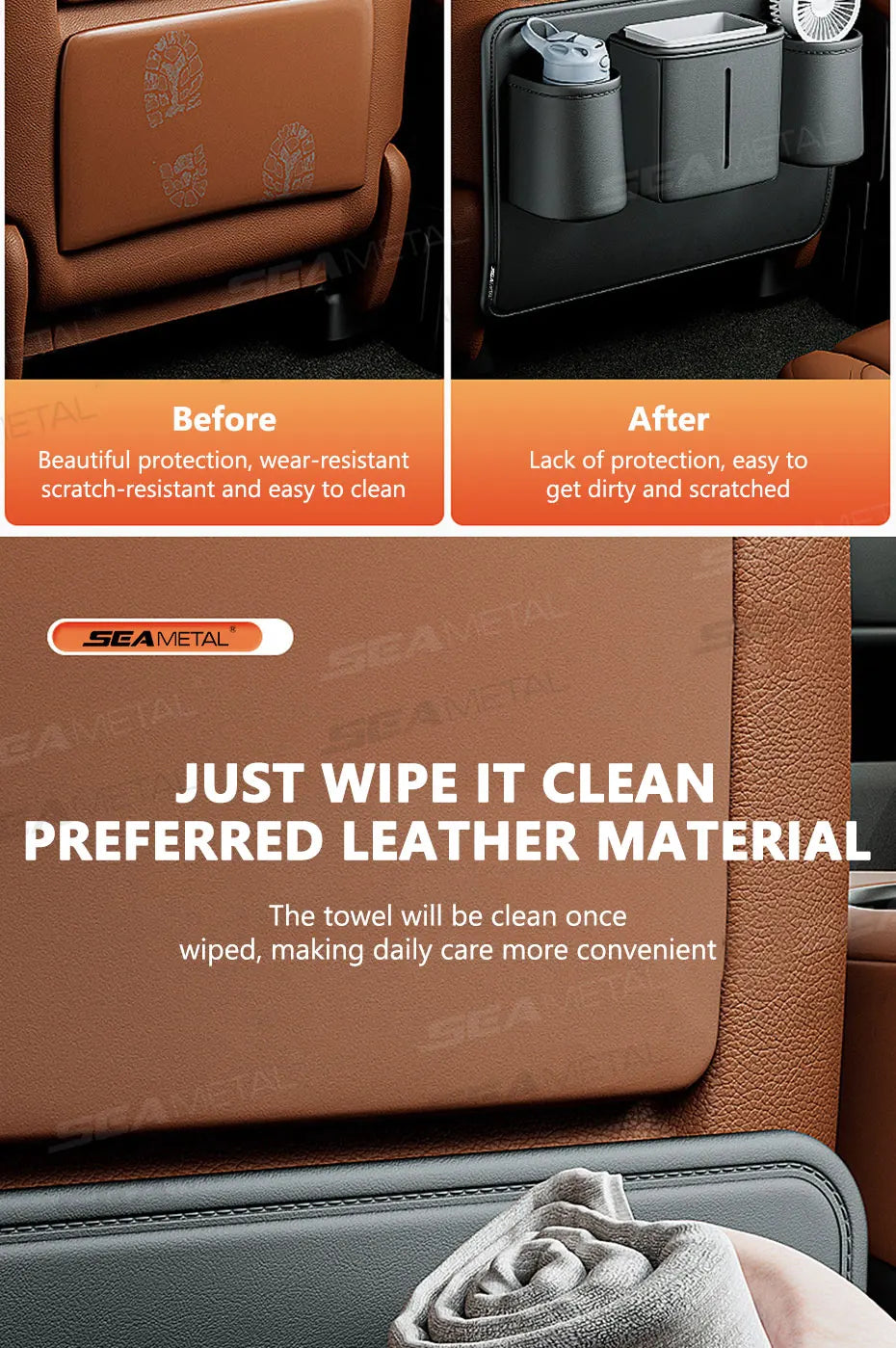 BLALION Car Seat Back Organizer PU Anti Kick Pad Short Auto Tissue Pocket Storage Bag With Cup Holder Trash Can Bin Accessories