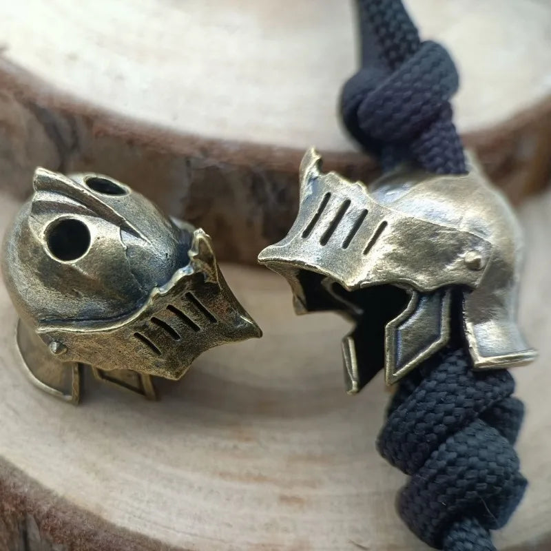 Knight Helmet Brass Knife Bead Outdoor DIY Paracord Accessories Woven Lanyard Pendant Jewelry Punk Survival Bracelets Charms