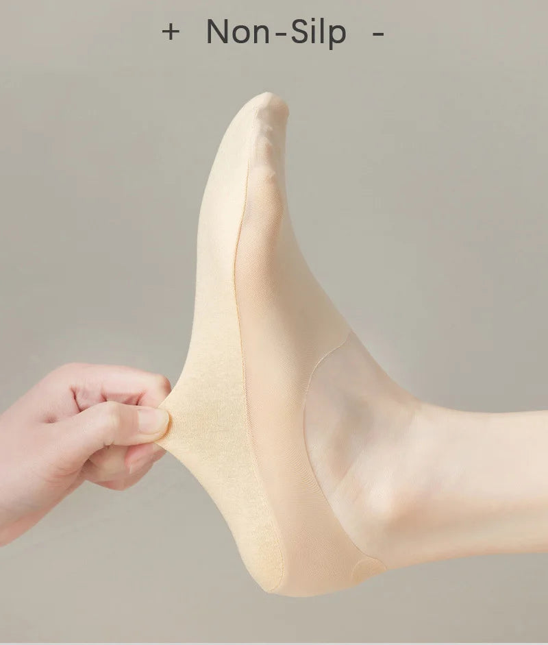 5 Pairs/Lot Socks Women's Summer Ultra-thin Invisible Low Cut Silicone Anti-slip Mesh No Show Ice Silk Solid Boat Socks