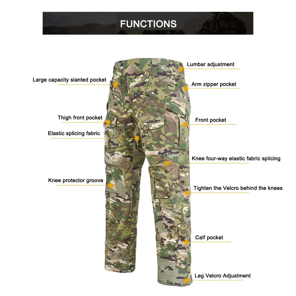 Men Combat Camo Cargo Pants Outdoor Tactical Training Trousers Camouflage Multicam Trekking Hunting Clothes