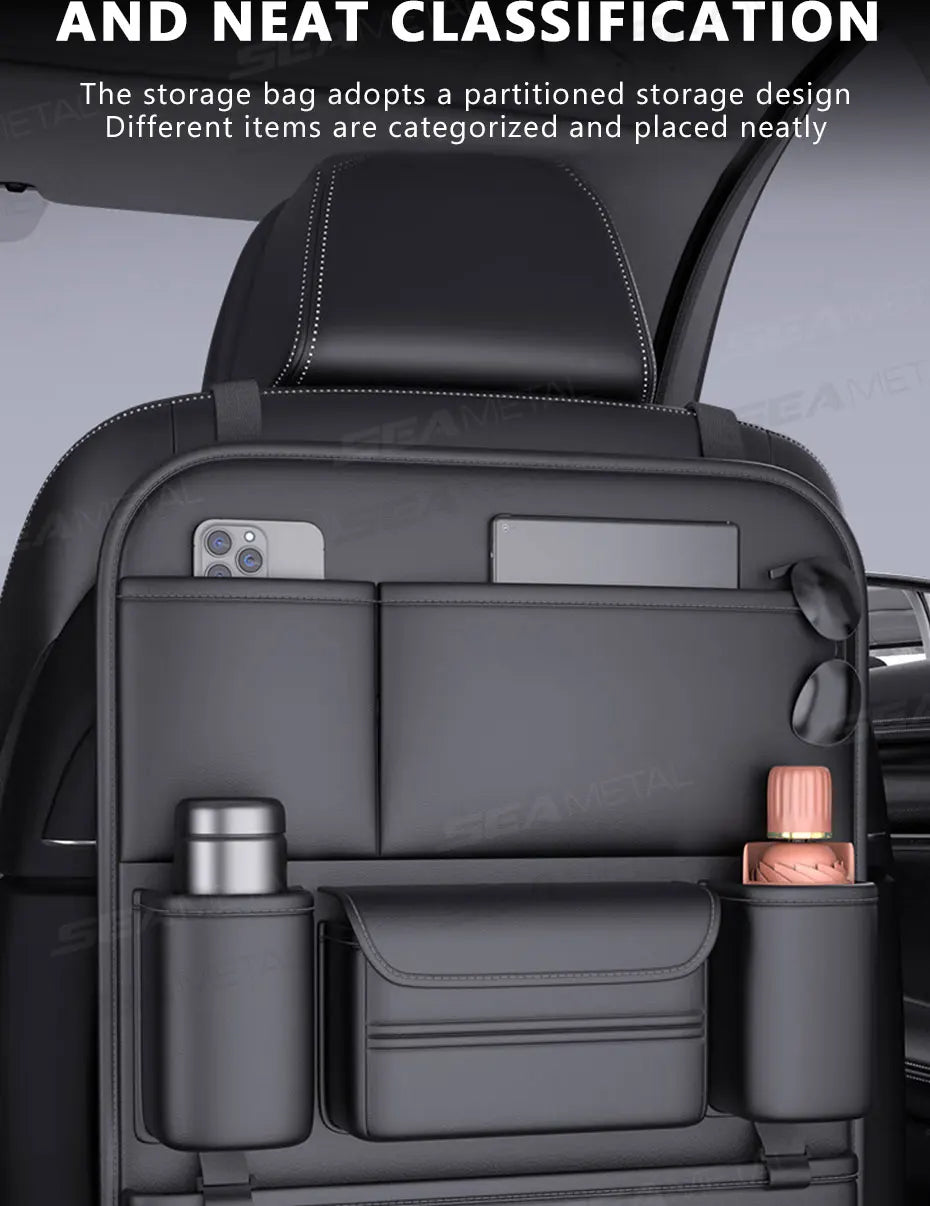BLALION All in one Car Seat Back Storage Bag Upgraded 5-Pocket Auto Organizer Hanging Bag with Tissue Cup Holder Anti Kick Pad