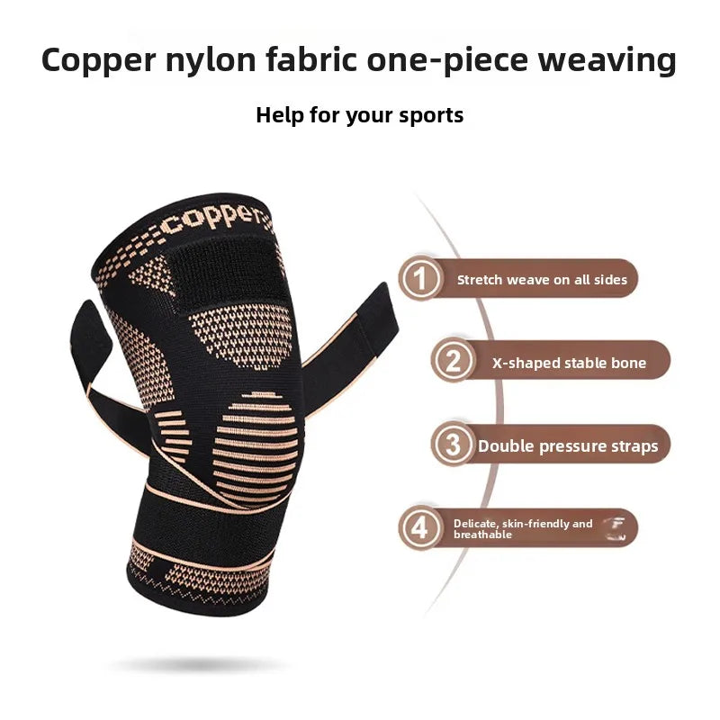 1Pc Sports Copper Ion Strap Knee Pads Non-slip Knitted Nylon Knee Pads Fitness Jump Rope Basketball Running Gear Men Women