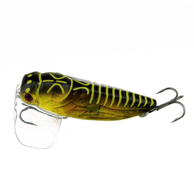 2PCS Fishing Lure High Quality Insect Artificial Bait Floating Popper Topwater Stomach Cicada