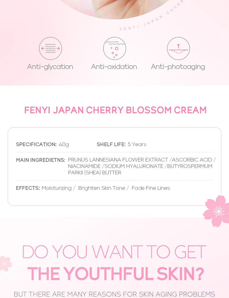 Cherry Face Cream Anti-Aging Cream Moisturizing Anti-Wrinkle Collagen Hyaluronic Acid Cream Skin Care Cosmetics 40g