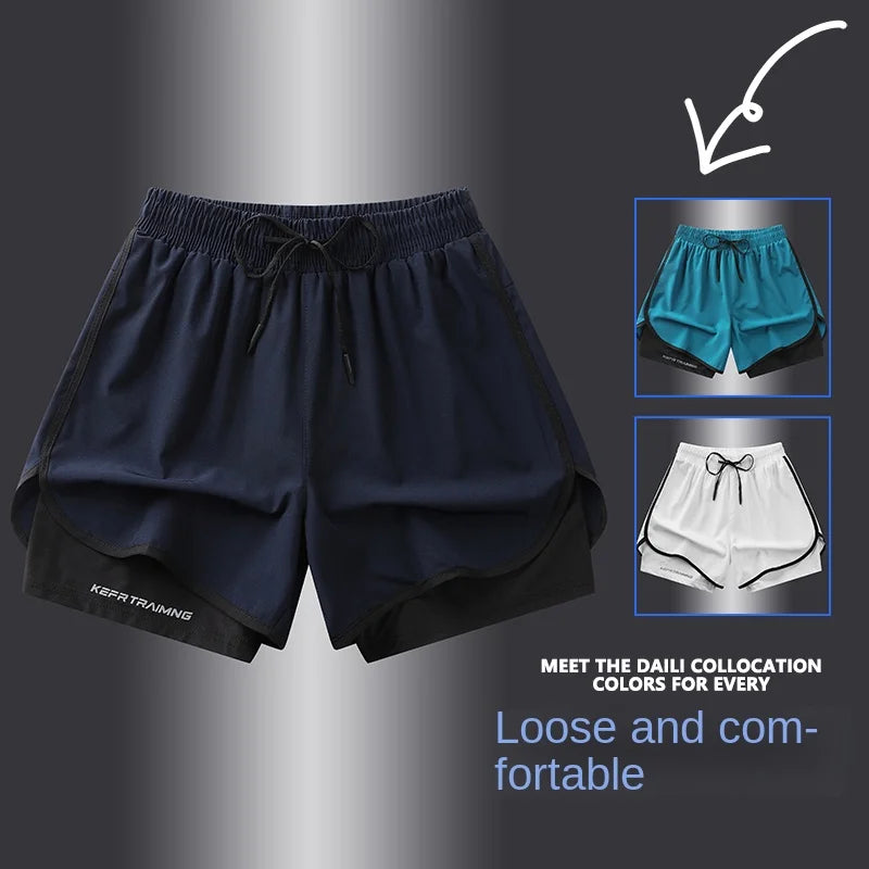 【 S-5XL 】 NASA GISS Sports Three Piece Pants Summer Popular Anti glare Double layered Sports Shorts for Men and Women Couples Ru