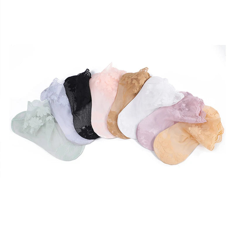 Socks women's Lace Transparent Lolita Invisible Summer Thin Non-slip Short Ankle Black Low Cut Boat Sock