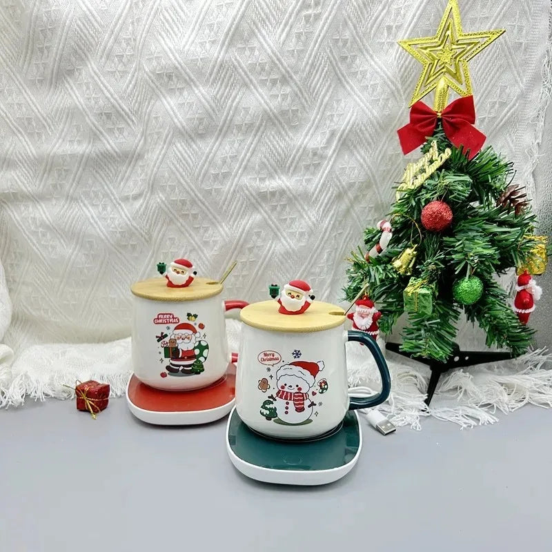 Christmas Gift Set:55 ℃ Thermostat Mugs Cup Ceramic Cup With Lid With Spoon Mugs Coffee Cups For Office Or Home Use