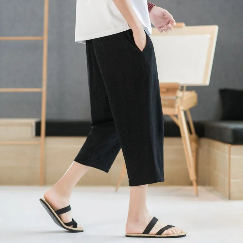 Seven inch pants men's summer ultra-thin ice silk pants, loose and versatile trendy sports and casual pants, fashionable quick d