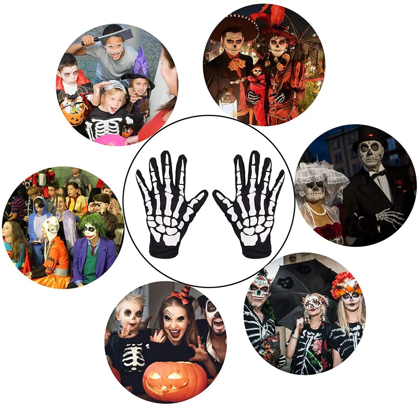 Halloween Skeleton Gloves Unisex Adult Full Finger Short Gloves Women Stretch Cosplay Goth Mittens Party Accessorie