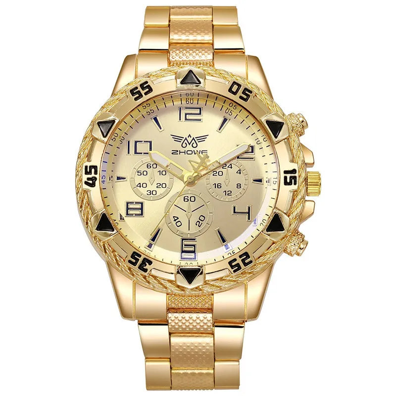 Kegllect Men Steel Band Quartz Watch Digital Scale Wristwatch Necklace Bracelet Set