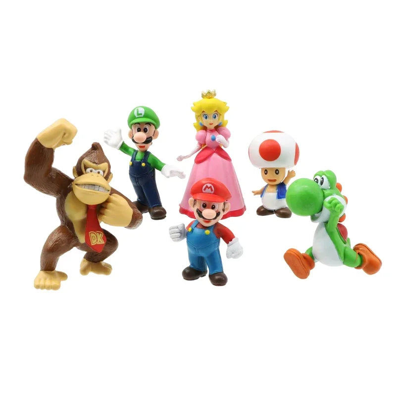 Set 3pcs/Bag Super Mario Bros 4-7cm PVC Action Figure Toys Model Set Luigi Yoshi Donkey Kong Mushroom for kids birthday gift