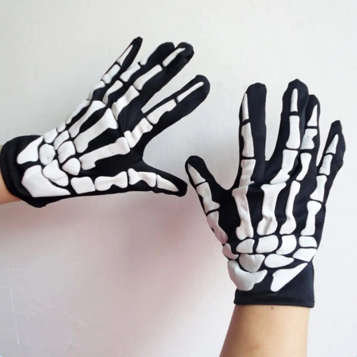 Halloween Skeleton Gloves Unisex Adult Full Finger Short Gloves Women Stretch Cosplay Goth Mittens Party Accessorie