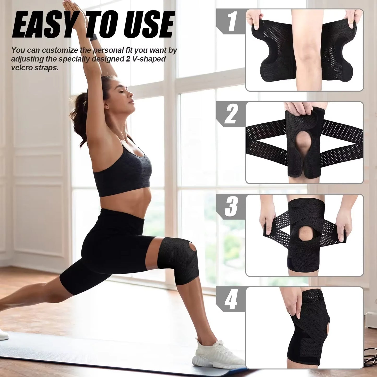 1pc Pressure Supporting Knee Climbing Spring Supports Sports Knee Guard Suitable For Basketball Knee Brace Strap Knee Pads