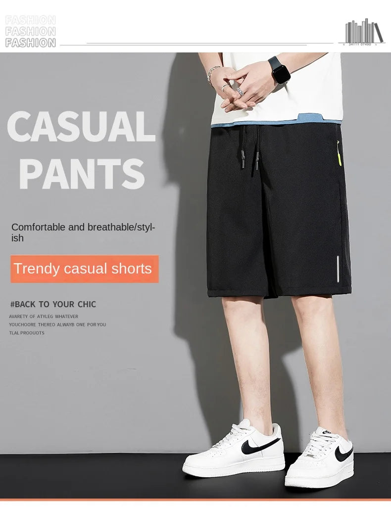 Summer thin style men's shorts reflective vertical strip ice quick-dry stretch casual pants