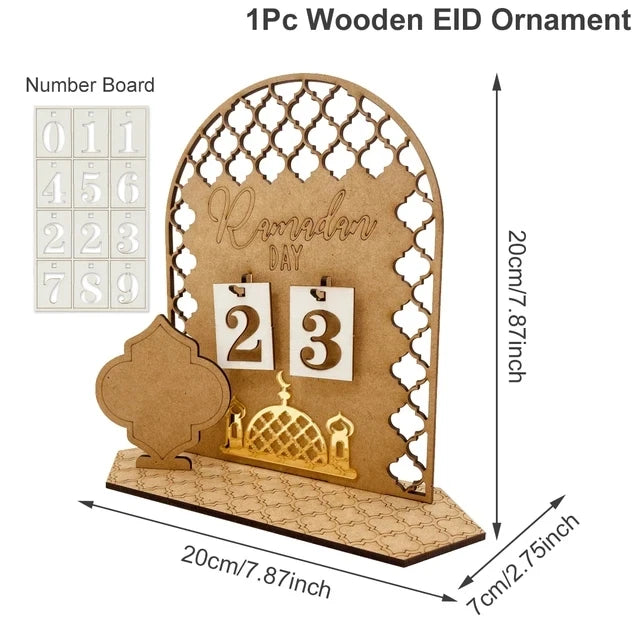 Ramadan Countdown Calendar Wooden Eid Mubarak Ornament Kareem Ramadan Decoration For Home Islamic Muslim Party Decor AL Adha