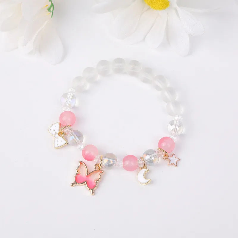 Luminoso Das Crianças Fofo Relógio Borboleta Padrão Silicone Quartzo Da Moda Conta Bracelete Conjunto