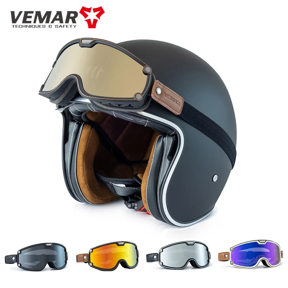 VEMAR Retro Motorcycle Goggles Windproof Anti-fog Glasses For Motorcycle Helmet Moto Sports Cycling Cafe Racer Chopper Goggles