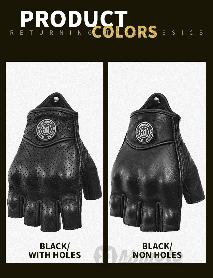 Summer Half Finger Motorcycle Gloves Retro Black Leather Motorbike Racing Gloves Motocross Moto Biker Cycling Fingerless Gloves
