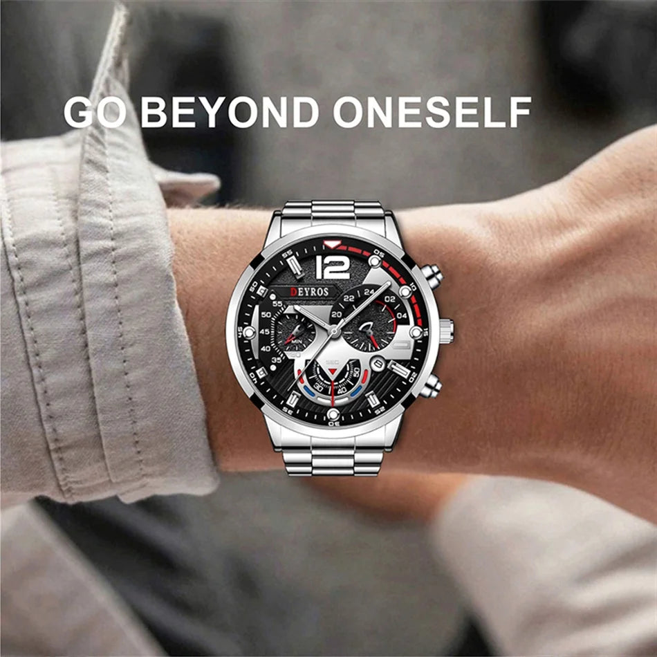 Men Luxury Watches Male Gold Bracelet Stainless Steel Quartz Calendar Watch Business Luminous Clock