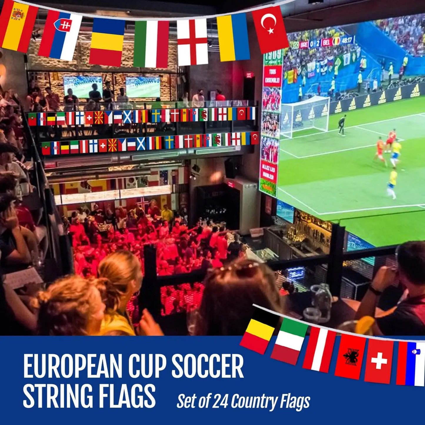 European 24 Participating Teams Flags EURO Football Championship Fabric Bunting for Garden, Bar, Restaurant and Party Decoration