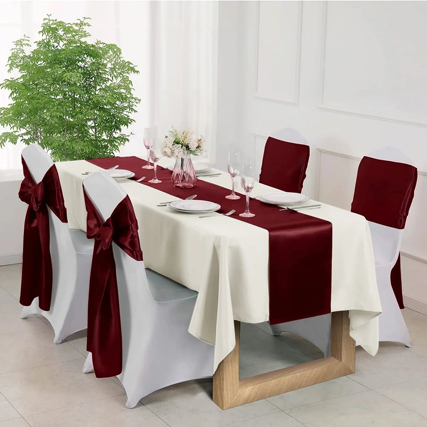Satin chair waist belt wedding banquet chair bow party decoration adjustable ribbon for table decoration