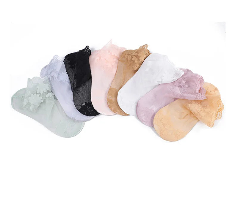 Socks women's Lace Transparent Lolita Invisible Summer Thin Non-slip Short Ankle Black Low Cut Boat Sock