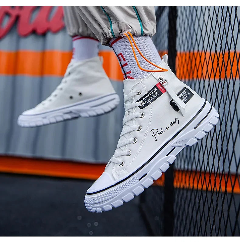 New high top breathable canvas shoes Korean version fashionable men's casual shoes student board shoes
