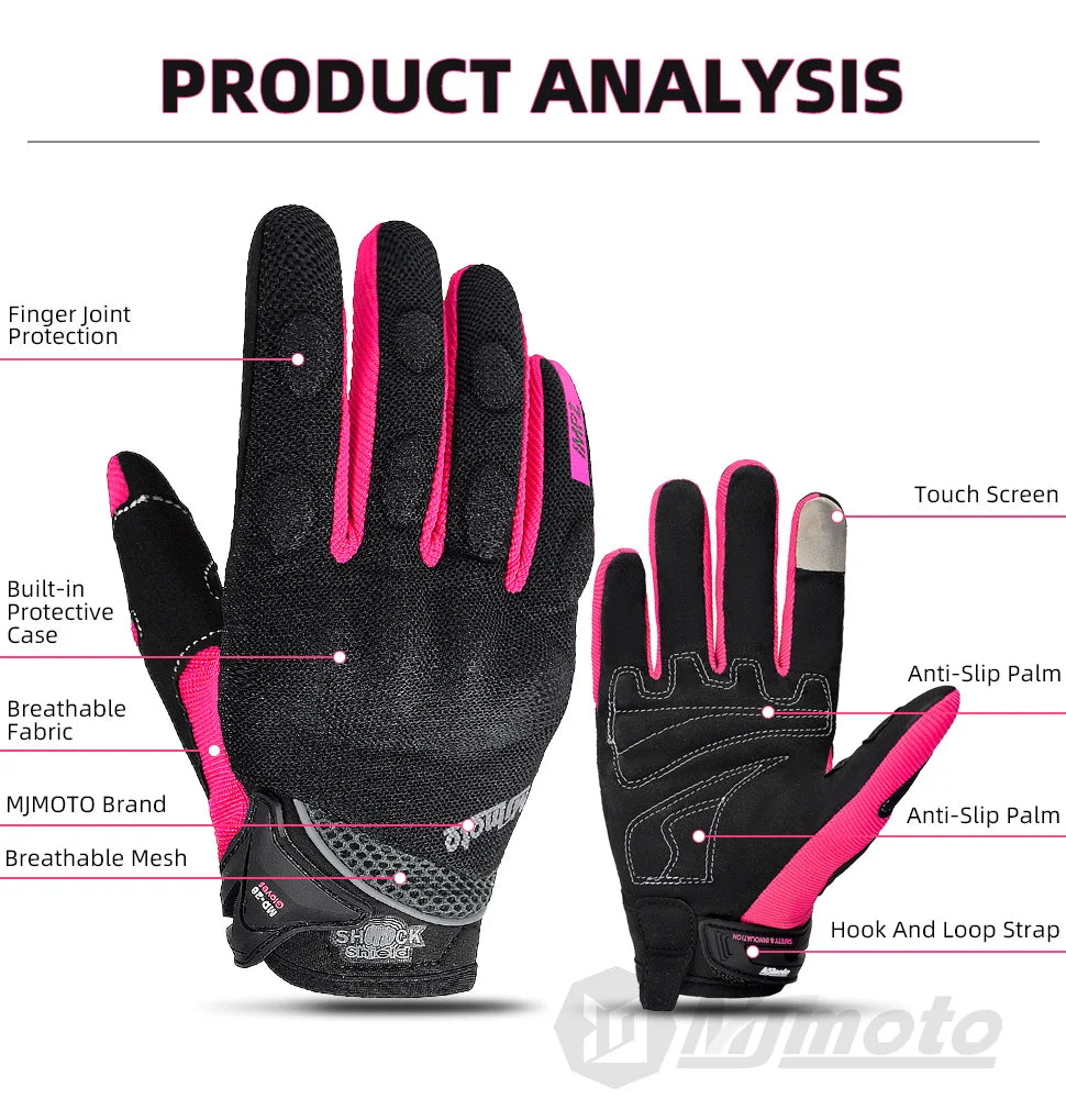 MJMOTO Women Pink Motorcycle Gloves Summer Lady Breathable Motocross Motorbike Gloves Moto Bicycle Cycling Gloves For Female