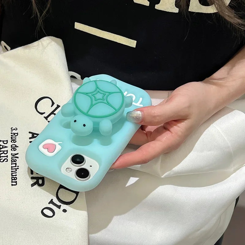 Creative and Cute Turtle Silicone Phone Case Suitable for iPhone 11 12 13 14 15 Pro Max Plus Female Style 3D Cartoon Phone Case