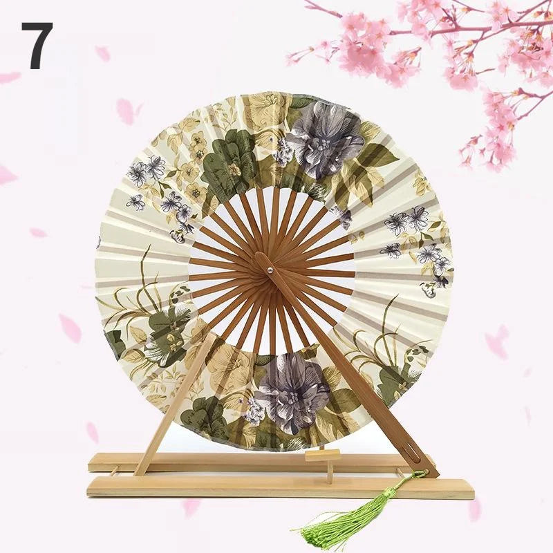 1PC Windmill Fan Female Gift Fan Japanese Round Fan Portable Folding Fan Lady Folding Fan
